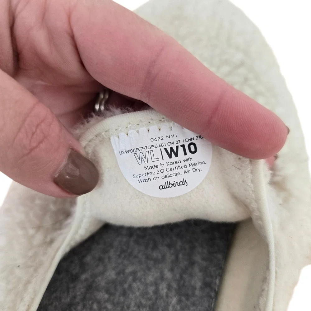 Allbirds Wool Lounger Fluffs Cream White Slip‎ On Loafers Womens Size 10 Shoes